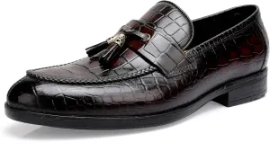 Tassel Loafers for Men, Crocodile Pattern Dress Shoes with Tassel Casual Classic Penny Loafers