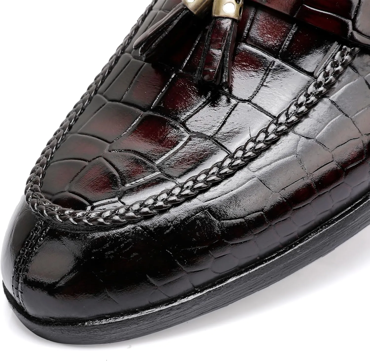 Tassel Loafers for Men, Crocodile Pattern Dress Shoes with Tassel Casual Classic Penny Loafers