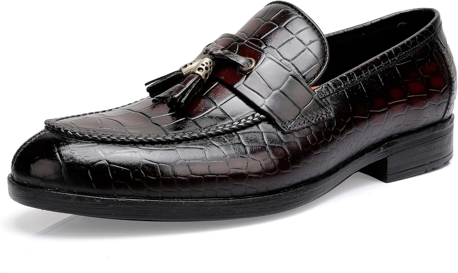 Tassel Loafers for Men, Crocodile Pattern Dress Shoes with Tassel Casual Classic Penny Loafers