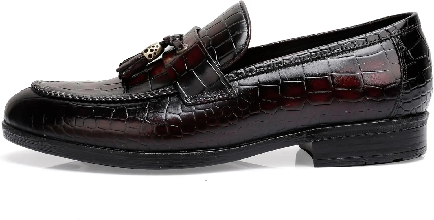 Tassel Loafers for Men, Crocodile Pattern Dress Shoes with Tassel Casual Classic Penny Loafers
