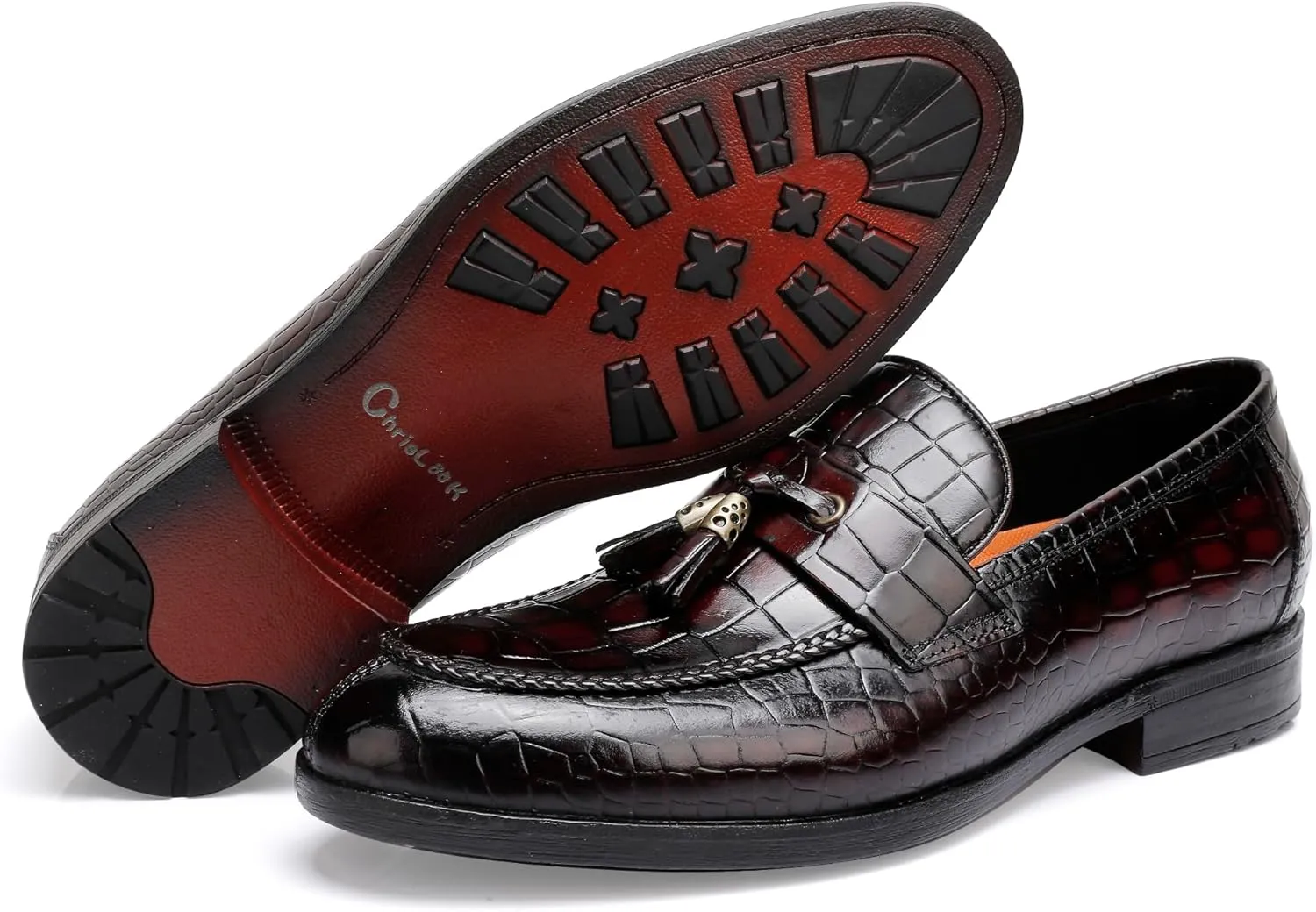 Tassel Loafers for Men, Crocodile Pattern Dress Shoes with Tassel Casual Classic Penny Loafers