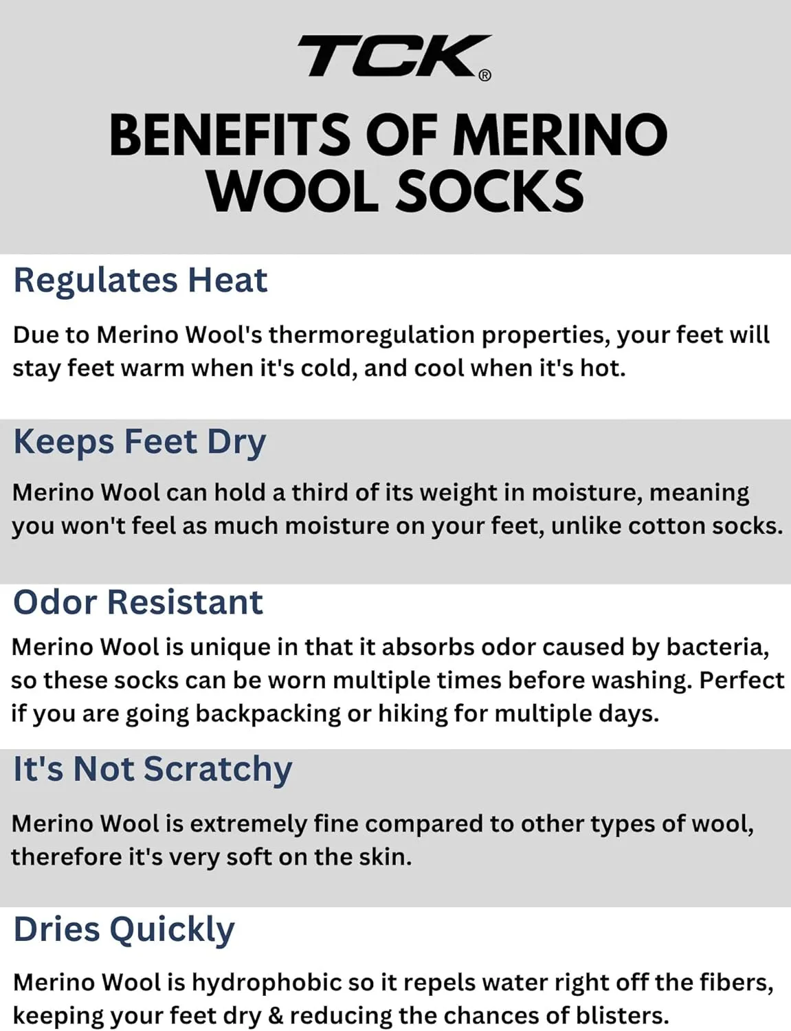 TCK Merino Wool Socks for Men & Women for hiking, hunting, mountain biking - crew length for boots