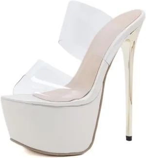 TDA Womens Stiletto Heels Mules Sandals Sexy Transparent Slingback Platform Dress Sandals
