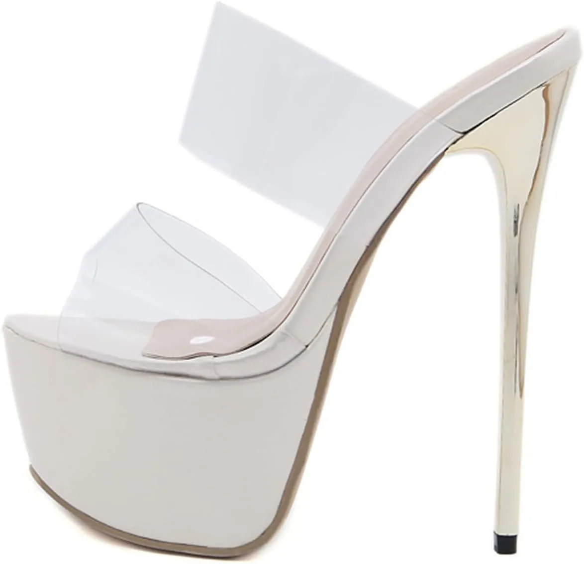 TDA Womens Stiletto Heels Mules Sandals Sexy Transparent Slingback Platform Dress Sandals