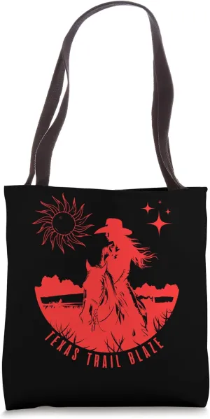 Texas Trail Blaze Cowgirl Riding Horse Western Red Graphic Tote Bag