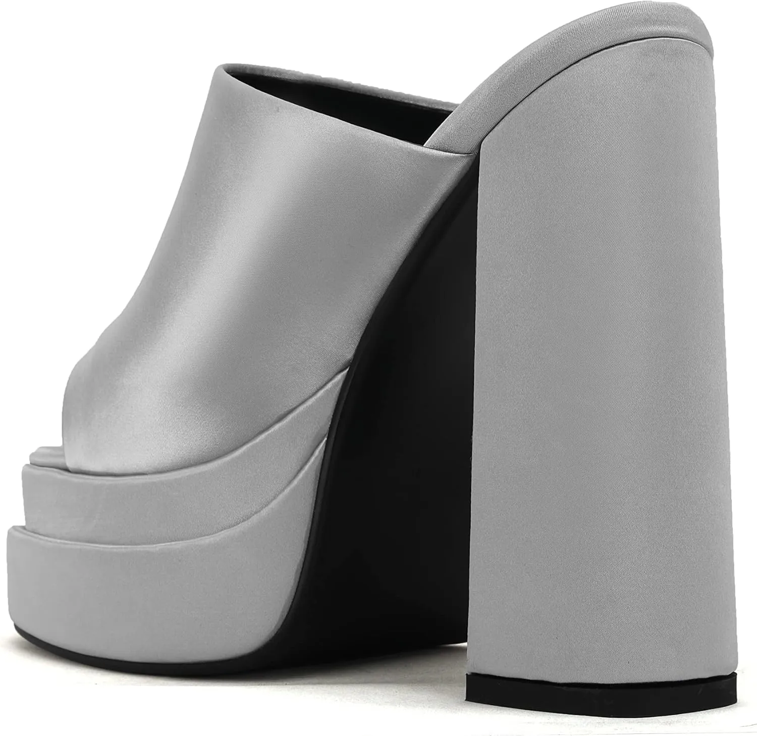 THESHY Women's Platform Chunky Block Heel Peep Toe Sandals Satin Slip on Wedge Heeled Sandals Fashion Mules for Women