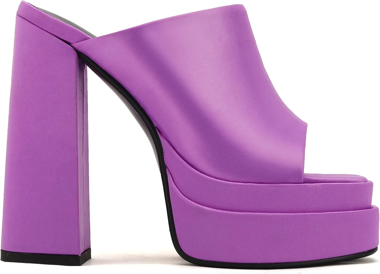 THESHY Women's Platform Chunky Block Heel Peep Toe Sandals Satin Slip on Wedge Heeled Sandals Fashion Mules for Women