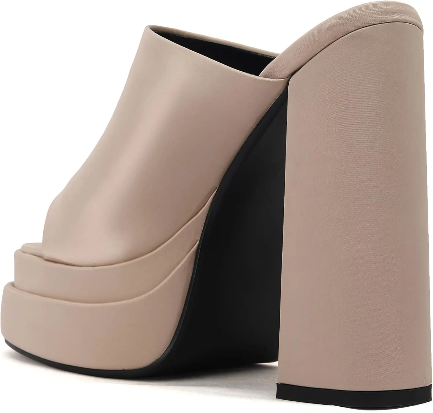 THESHY Women's Platform Chunky Block Heel Peep Toe Sandals Satin Slip on Wedge Heeled Sandals Fashion Mules for Women