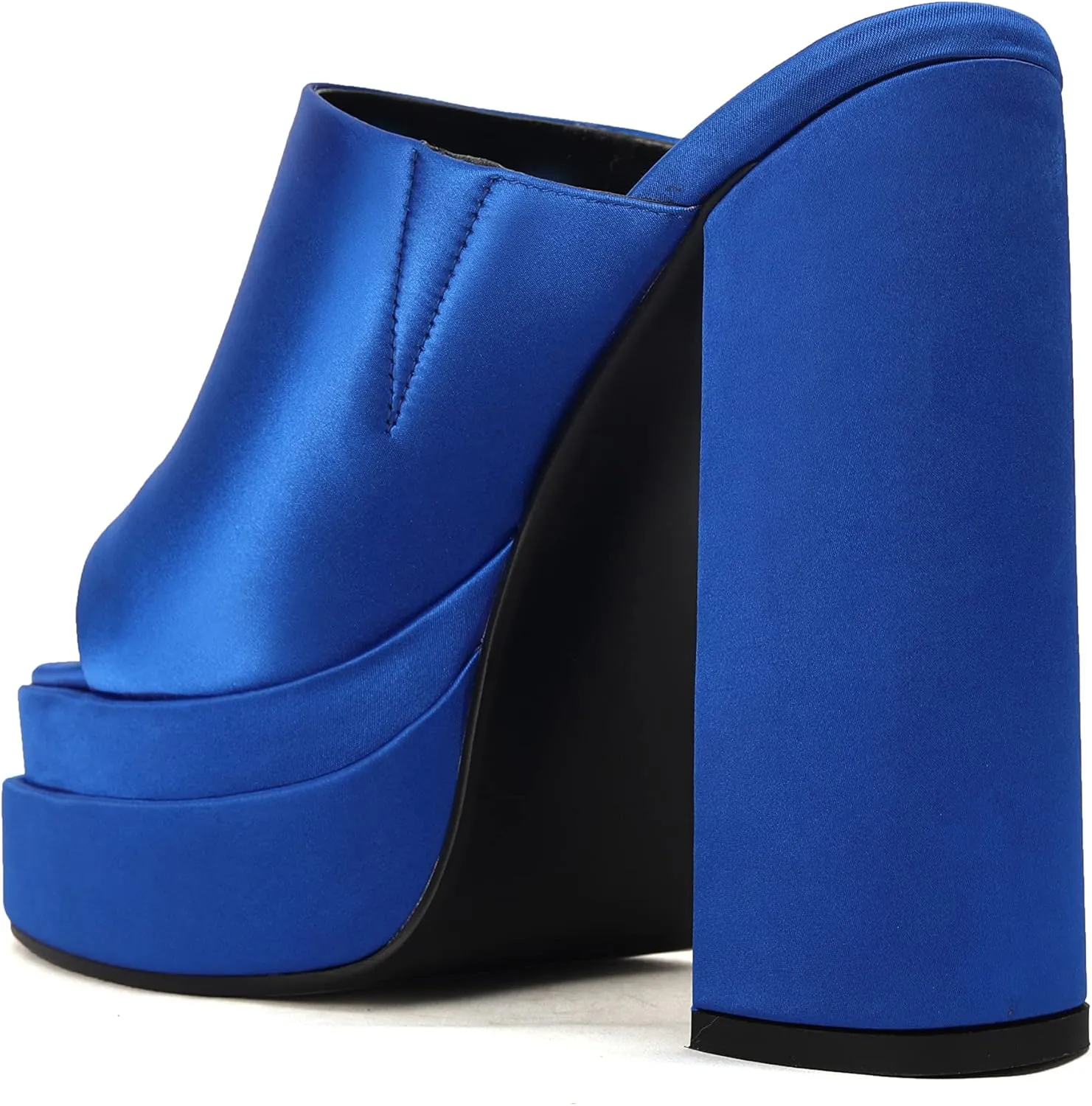 THESHY Women's Platform Chunky Block Heel Peep Toe Sandals Satin Slip on Wedge Heeled Sandals Fashion Mules for Women