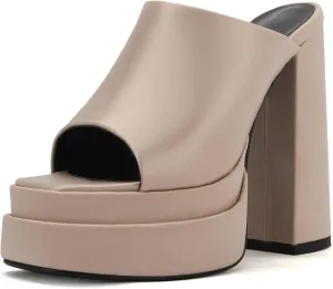 THESHY Women's Platform Chunky Block Heel Peep Toe Sandals Satin Slip on Wedge Heeled Sandals Fashion Mules for Women