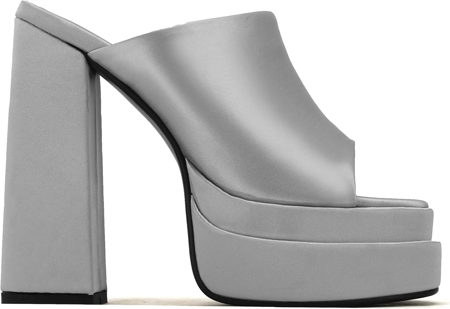 THESHY Women's Platform Chunky Block Heel Peep Toe Sandals Satin Slip on Wedge Heeled Sandals Fashion Mules for Women