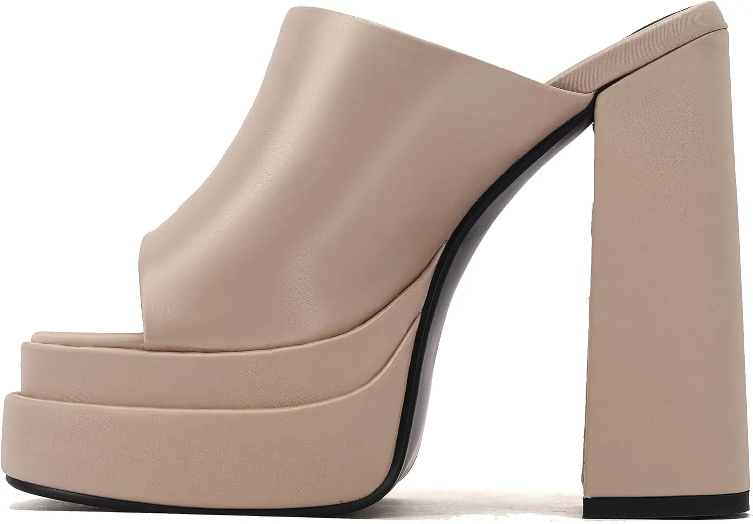 THESHY Women's Platform Chunky Block Heel Peep Toe Sandals Satin Slip on Wedge Heeled Sandals Fashion Mules for Women