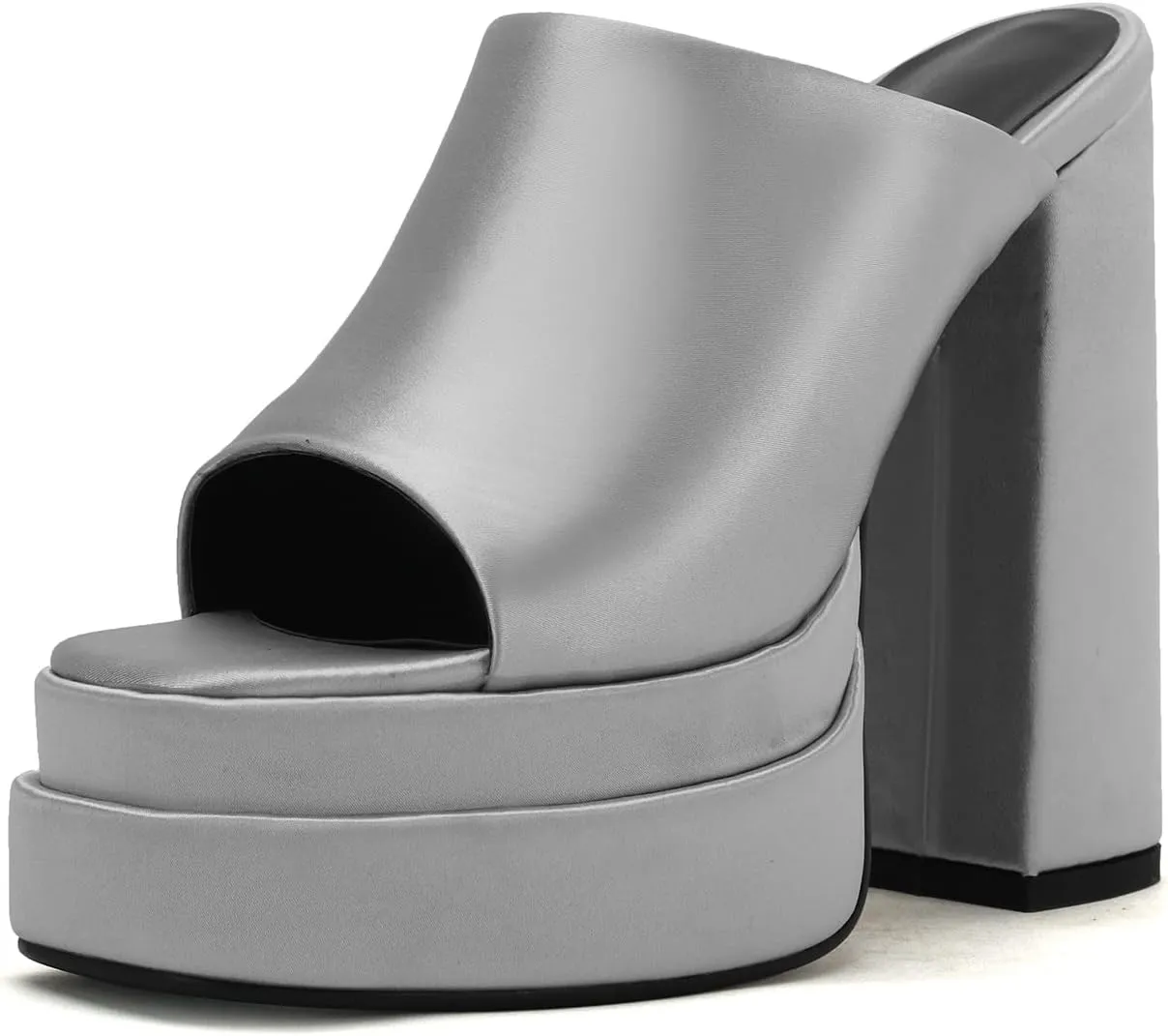 THESHY Women's Platform Chunky Block Heel Peep Toe Sandals Satin Slip on Wedge Heeled Sandals Fashion Mules for Women
