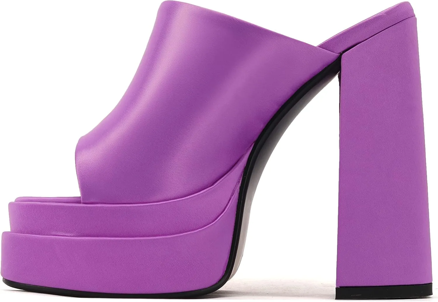 THESHY Women's Platform Chunky Block Heel Peep Toe Sandals Satin Slip on Wedge Heeled Sandals Fashion Mules for Women