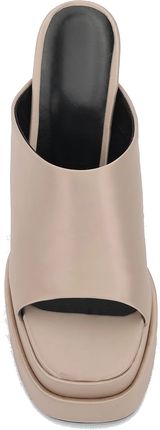 THESHY Women's Platform Chunky Block Heel Peep Toe Sandals Satin Slip on Wedge Heeled Sandals Fashion Mules for Women