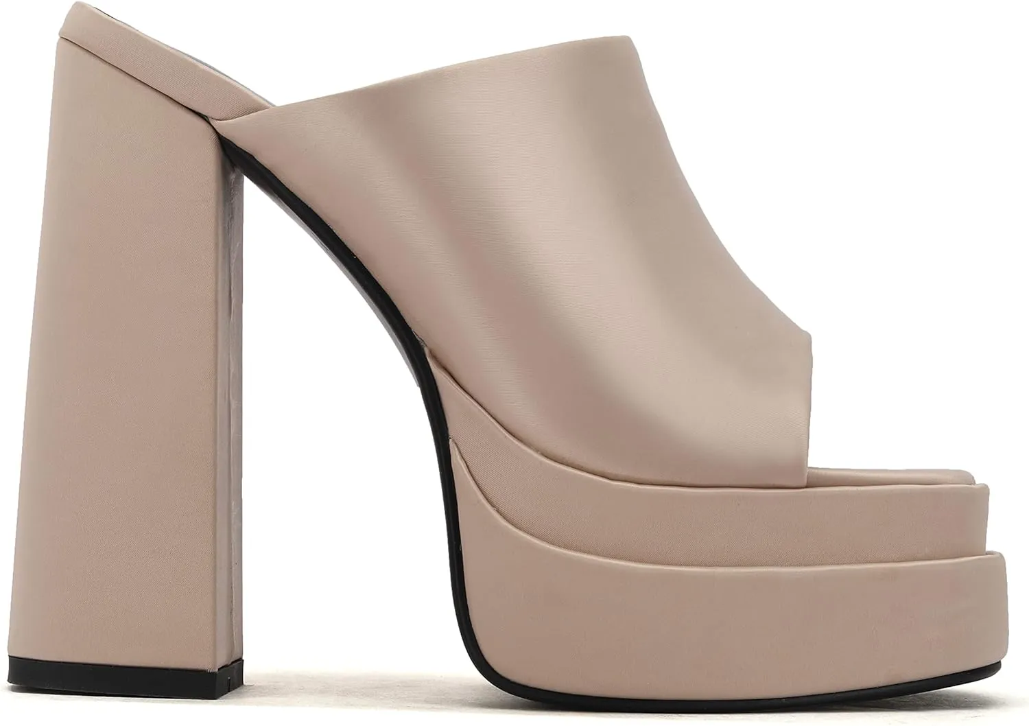 THESHY Women's Platform Chunky Block Heel Peep Toe Sandals Satin Slip on Wedge Heeled Sandals Fashion Mules for Women