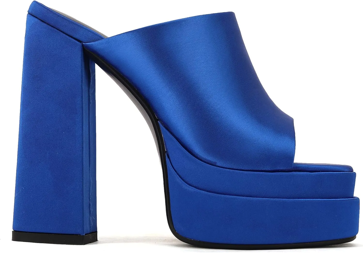 THESHY Women's Platform Chunky Block Heel Peep Toe Sandals Satin Slip on Wedge Heeled Sandals Fashion Mules for Women