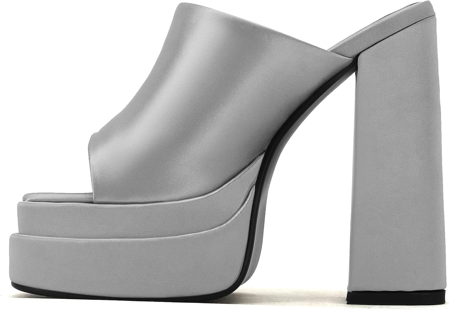 THESHY Women's Platform Chunky Block Heel Peep Toe Sandals Satin Slip on Wedge Heeled Sandals Fashion Mules for Women