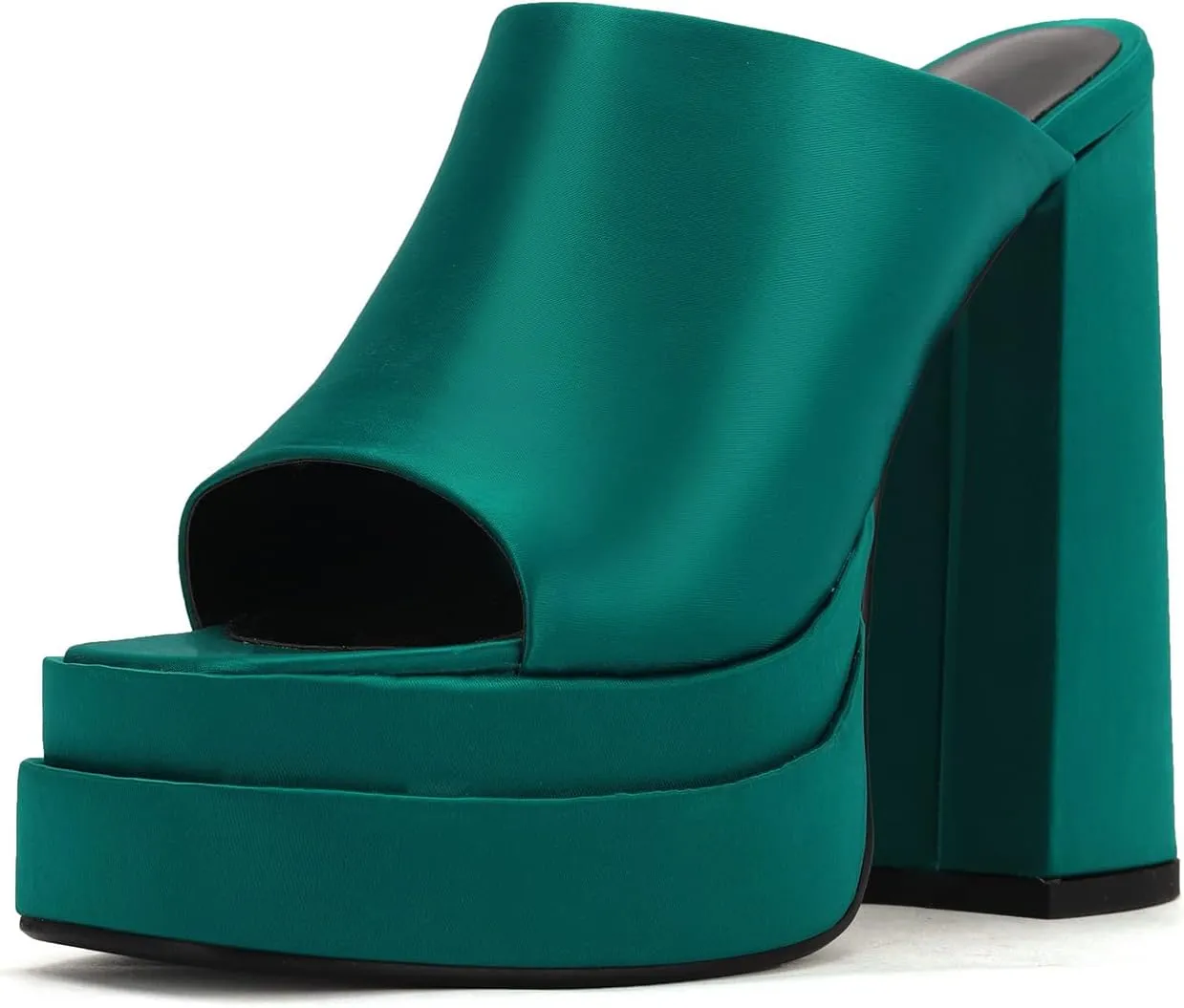 THESHY Women's Platform Chunky Block Heel Peep Toe Sandals Satin Slip on Wedge Heeled Sandals Fashion Mules for Women
