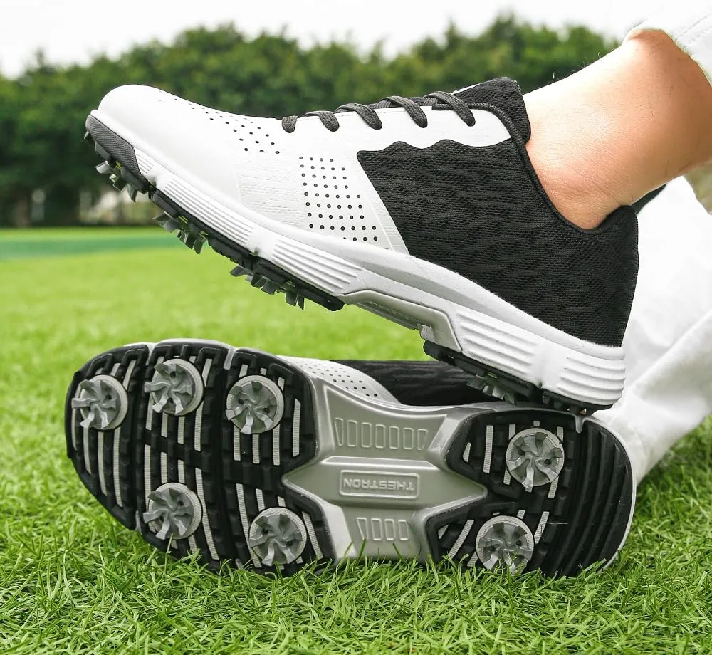 THESTRON Professional Golf Shoes for Men 7 Spikes Non-Slip Outdoor Golf Sport Training Sneakers Mens Comfortable Sport Shoes for Golfing Size 7-15
