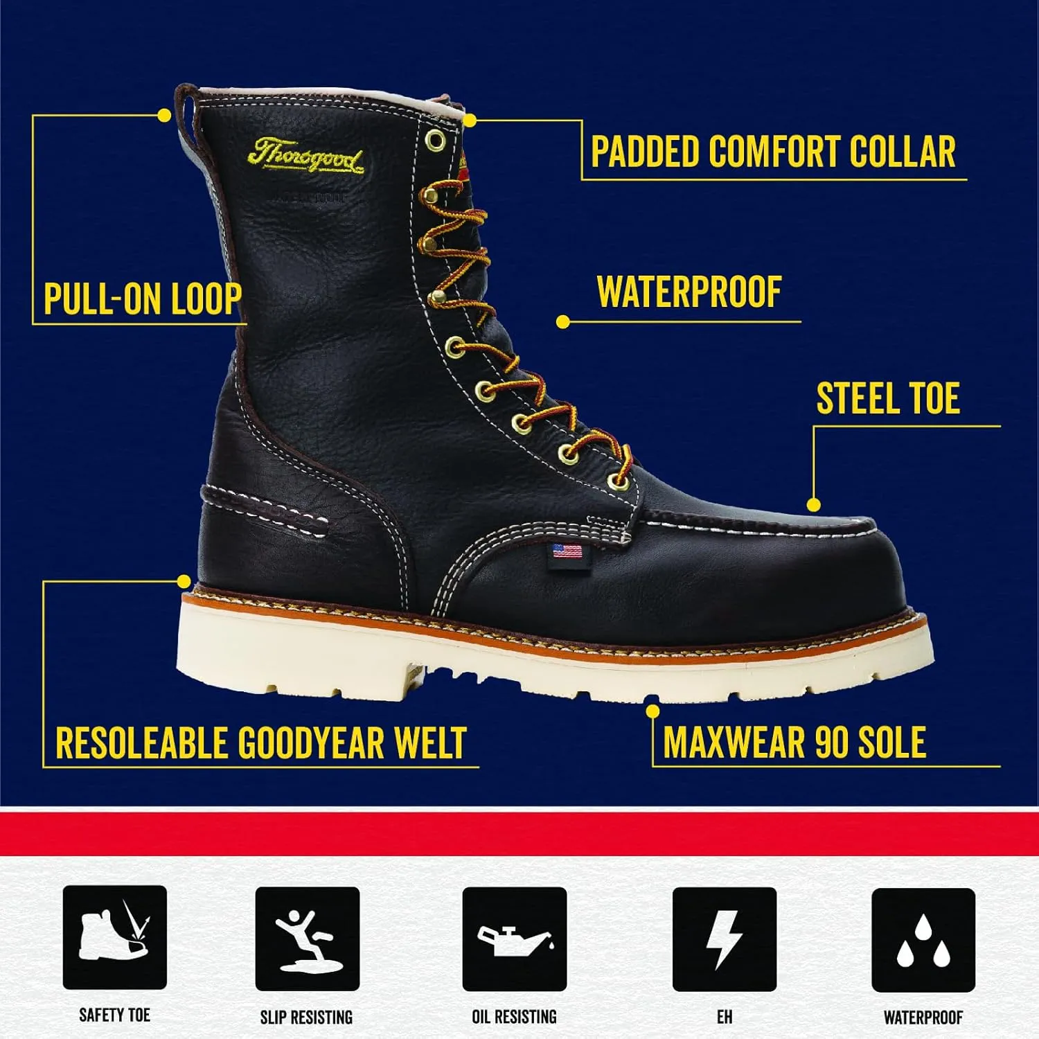 Thorogood V-Series 6” Waterproof Composite Toe Work Boots for Men - Premium Leather with Goodyear Storm Welt, Comfort Insole, and Chevron Traction Outsole; ASTM Rated