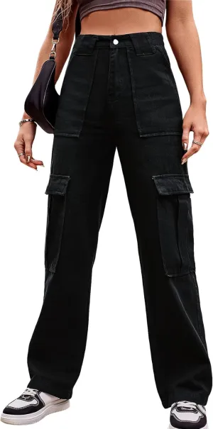 THWEI Cargo Pants for Women High Waisted Casual Baggy Stretchy Wide Leg Y2K Streetwear with 6 Pockets