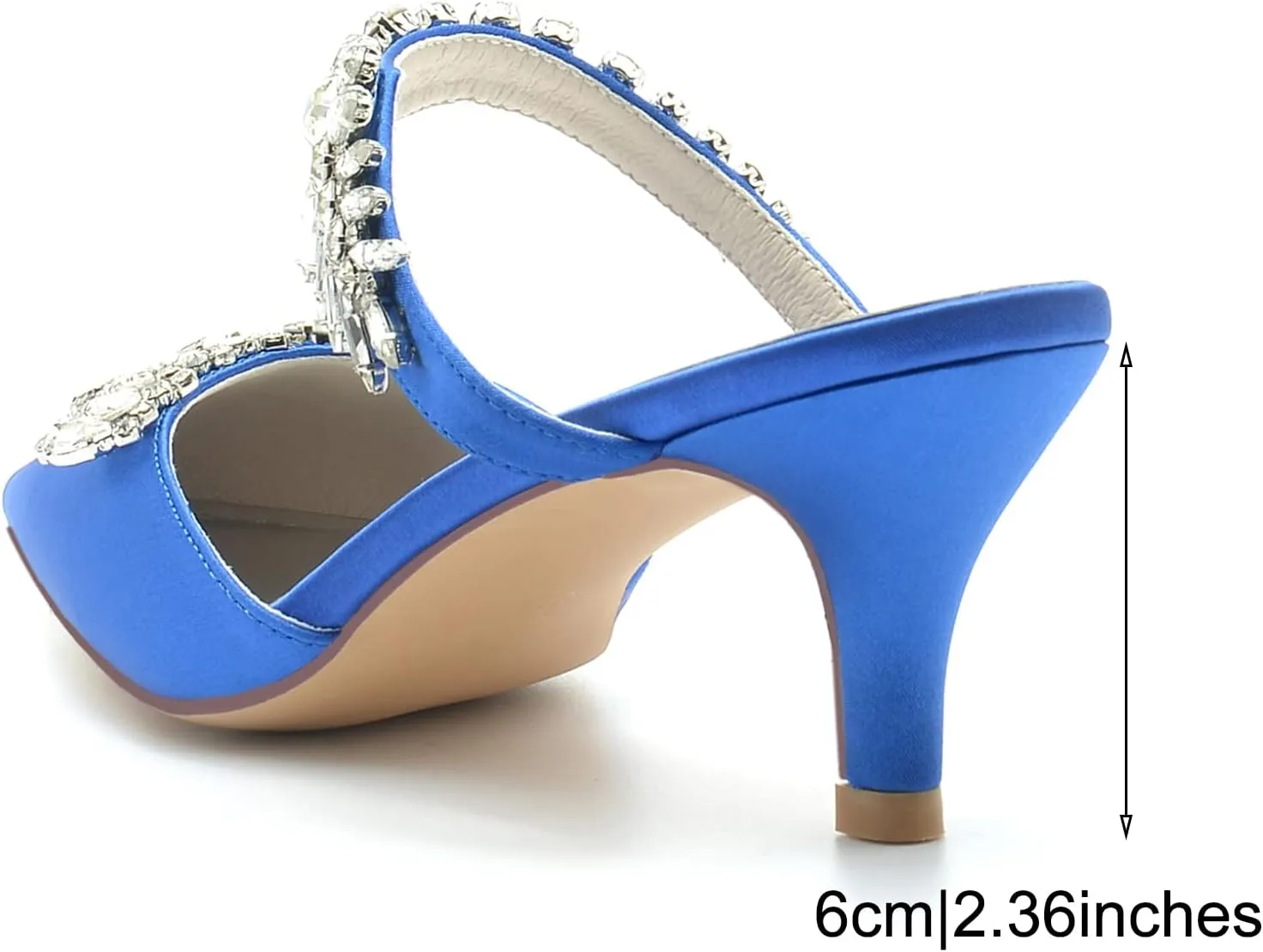 TNXZ Women Kitten Heeled Mules Rhinestone Strappy Pointed Toe Slip on Bridal Sandals for Women Satin Wedding Evening Dress Shoes