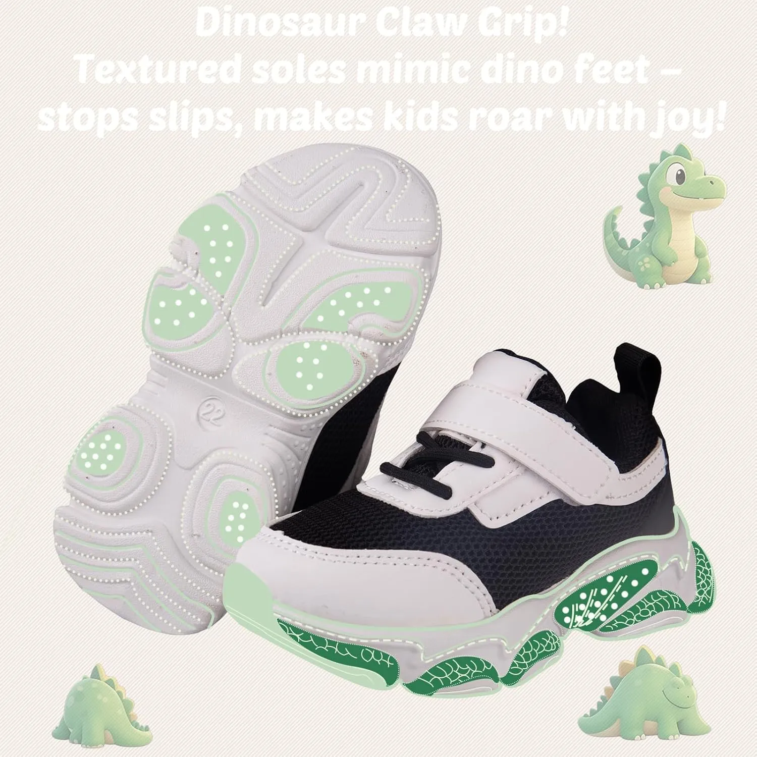 Toddler Baby Girls Boys Tennis White Walking Barefoot Slip on Shoes 18-24 Months Size 5 Wide Toe Box Summer Soft Sole Flexible Dinosaur Cheer Shoes Breathable Outdoor Soccer Rubber Sneakers
