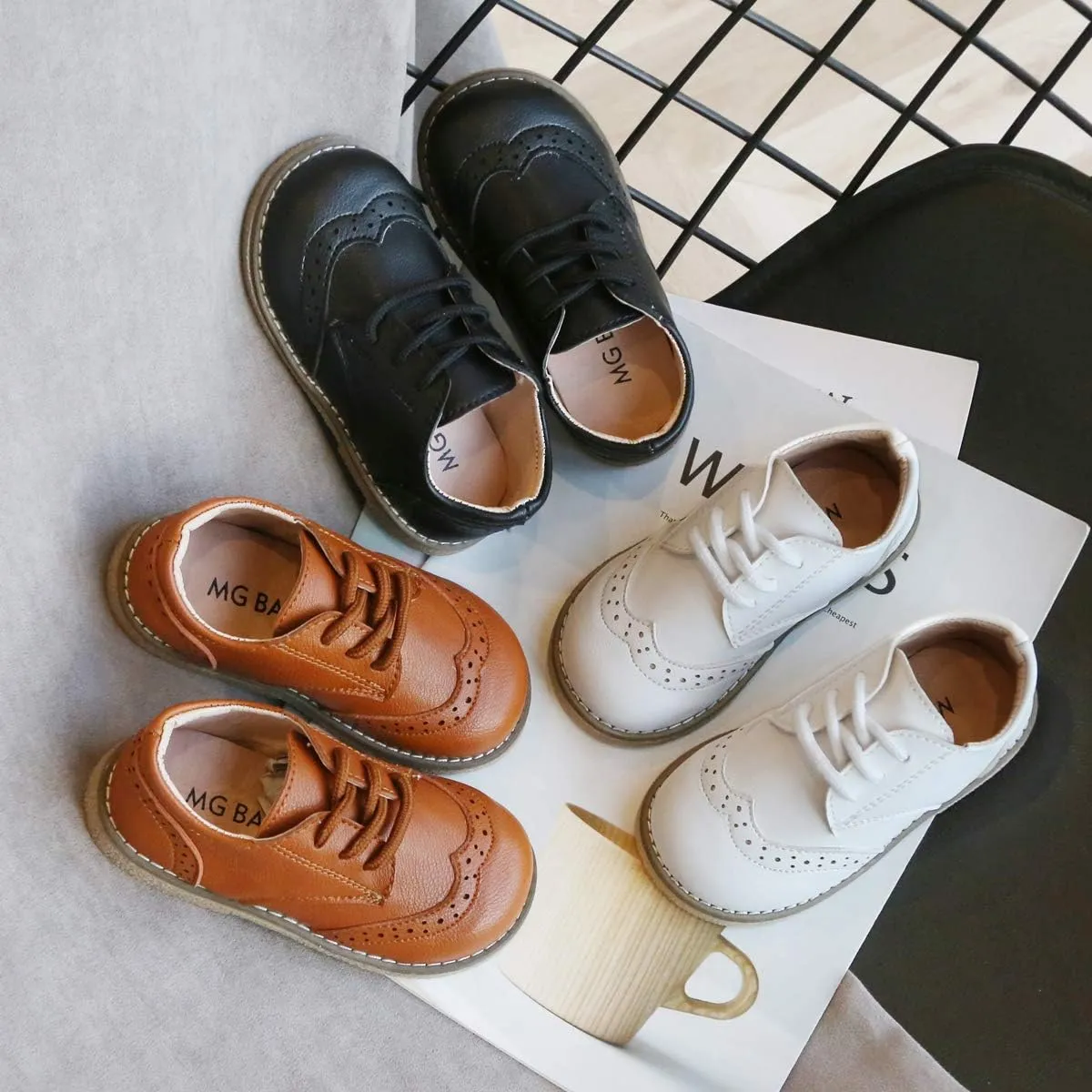 Toddler Boys Girls Dress Shoes Brown Black Leather Loafers Wedding Oxford Shoes Uniform School Flat Shoes