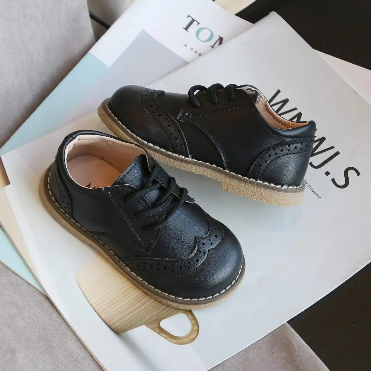 Toddler Boys Girls Dress Shoes Brown Black Leather Loafers Wedding Oxford Shoes Uniform School Flat Shoes