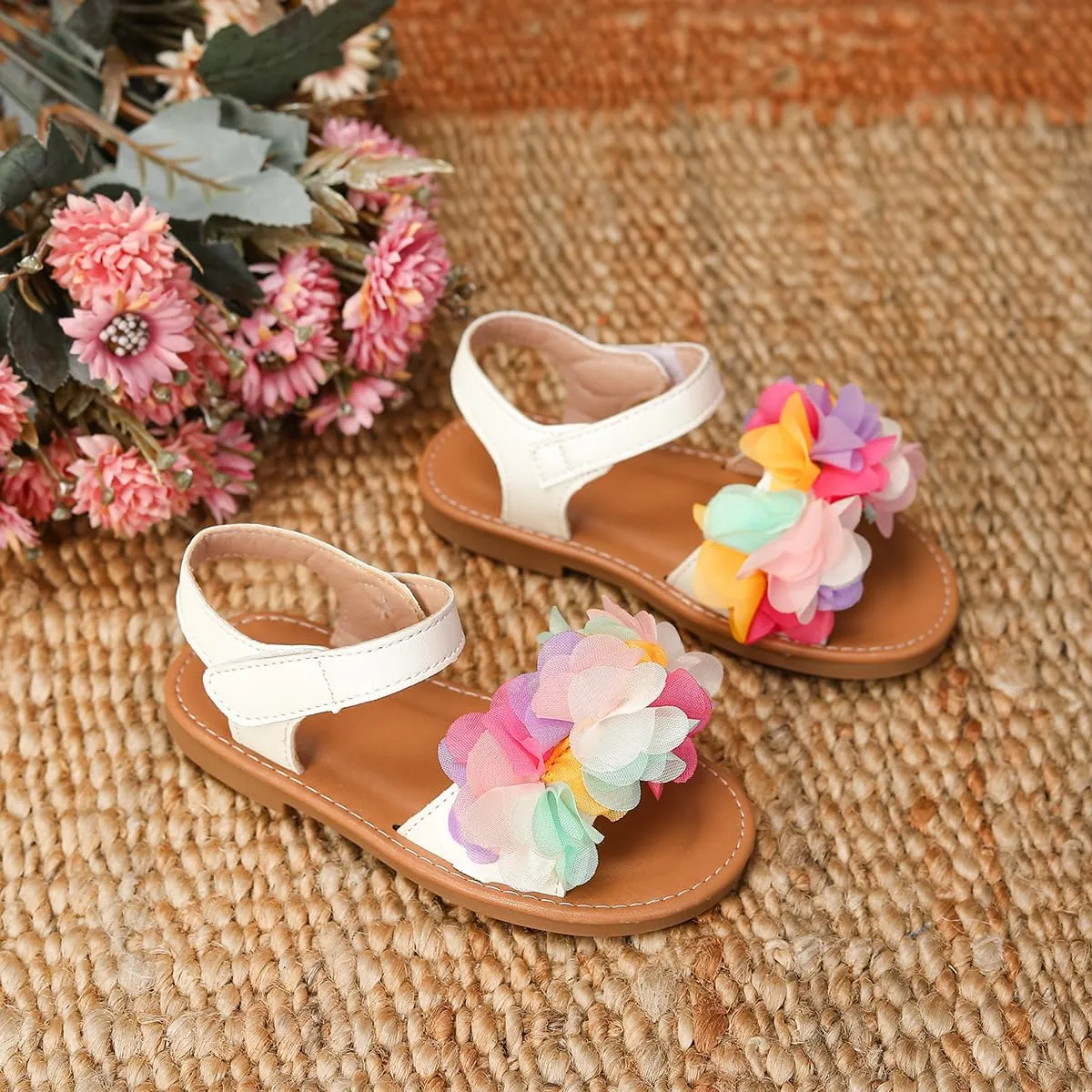 Toddler Girls Sandals Open Toe Summer Flats Flower Girl Dress Shoes for Baby Little Kids