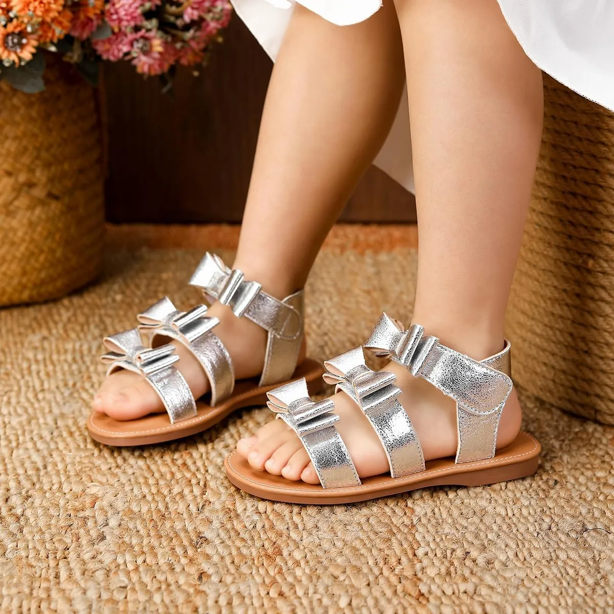 Toddler Girls Sandals Open Toe Summer Flats Flower Girl Dress Shoes for Baby Little Kids