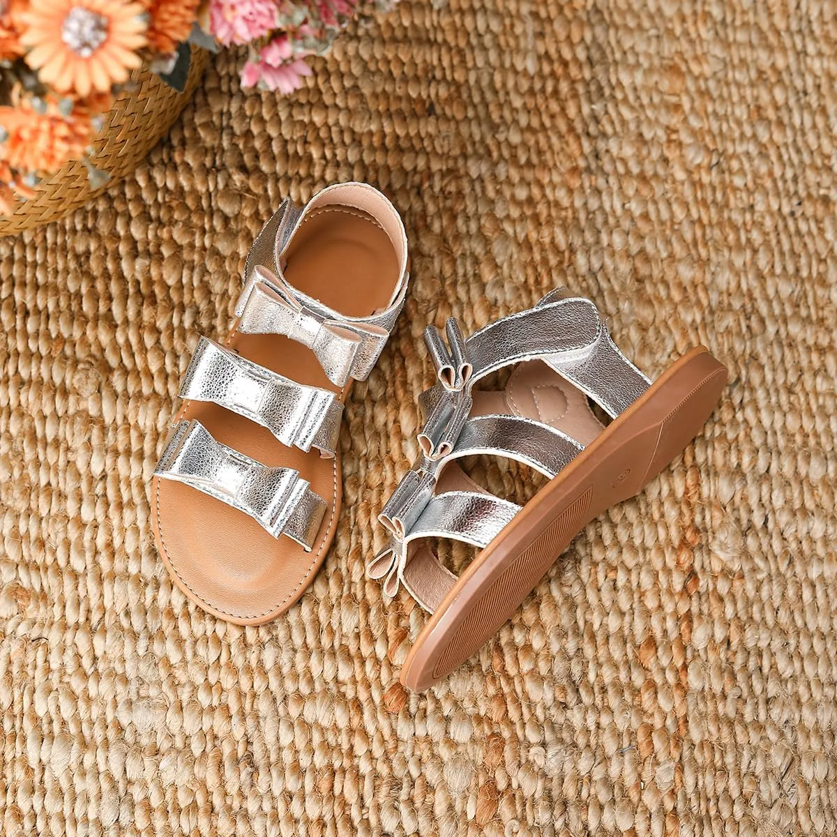 Toddler Girls Sandals Open Toe Summer Flats Flower Girl Dress Shoes for Baby Little Kids