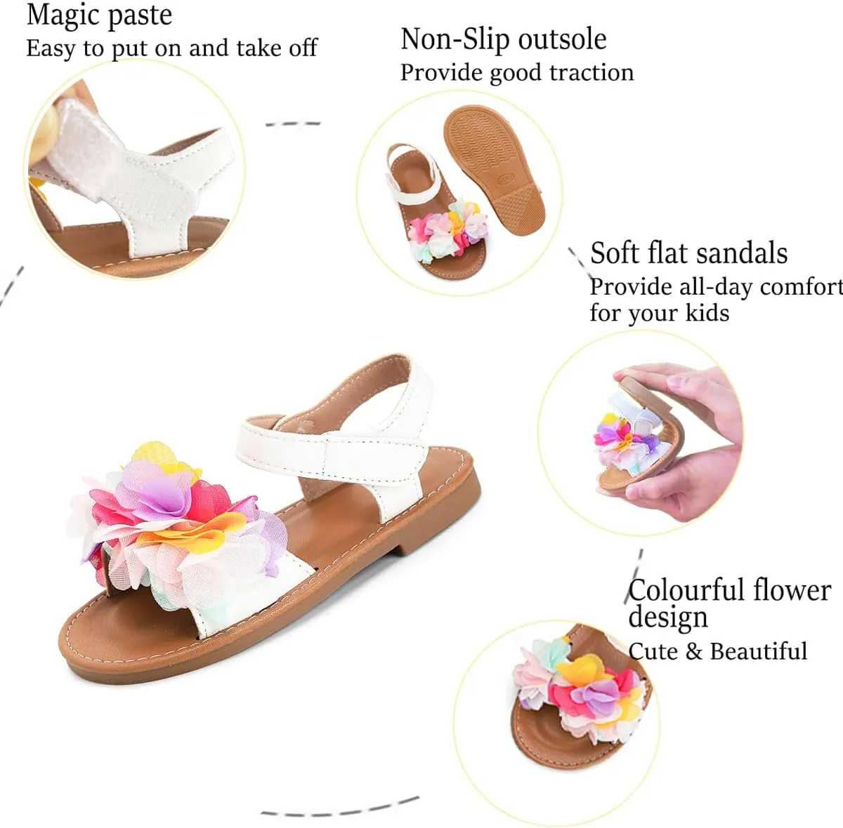 Toddler Girls Sandals Open Toe Summer Flats Flower Girl Dress Shoes for Baby Little Kids