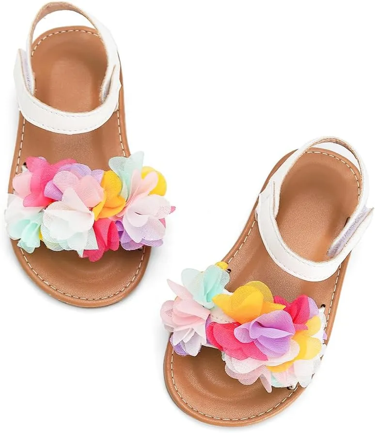 Toddler Girls Sandals Open Toe Summer Flats Flower Girl Dress Shoes for Baby Little Kids