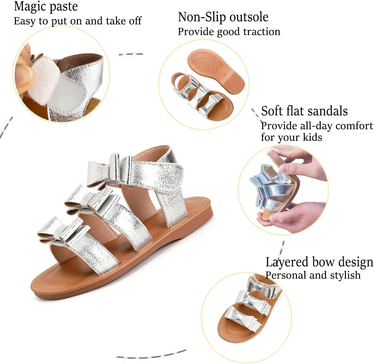 Toddler Girls Sandals Open Toe Summer Flats Flower Girl Dress Shoes for Baby Little Kids