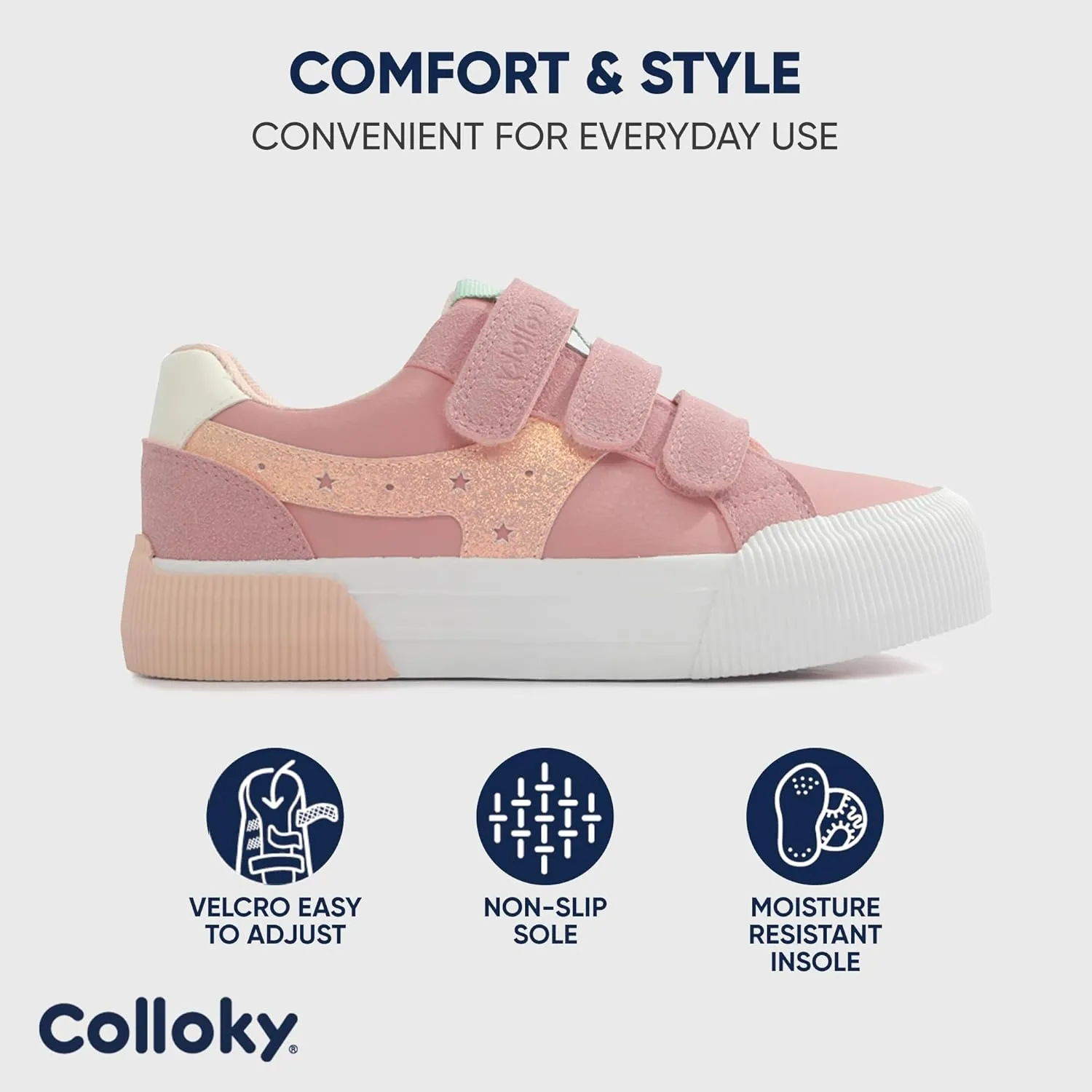 Toddler Sneakers for Girls - Lightweight Shoes with Soft Soles & Adjustable Strap, Arch Support & Breathable Design - Washable & Stylish