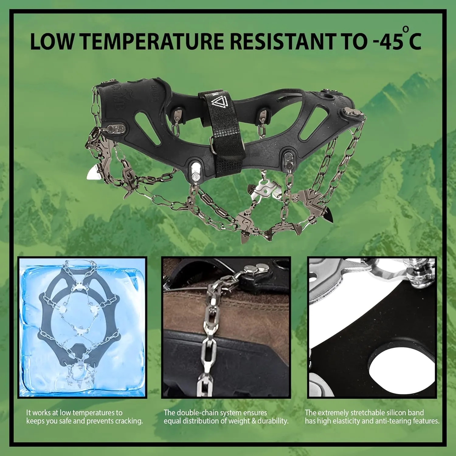 Trail Spikes Crampons Ice Grips for Hiking - Winter Shoes/Boots with 14 Stainless Steel Spikes, Anti-Slip Traction Cleats for Snow Ice Walking Climbing Mountaineering