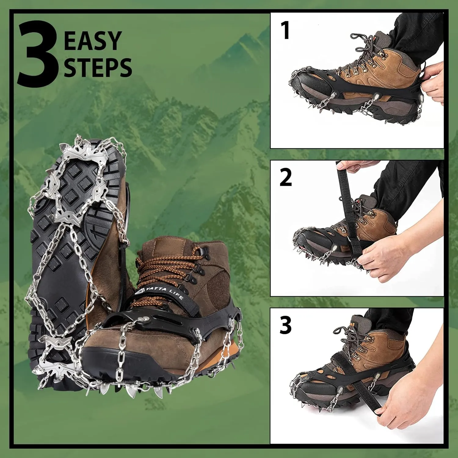 Trail Spikes Crampons Ice Grips for Hiking - Winter Shoes/Boots with 14 Stainless Steel Spikes, Anti-Slip Traction Cleats for Snow Ice Walking Climbing Mountaineering