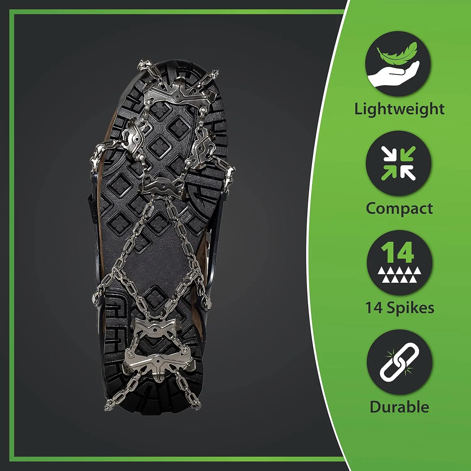 Trail Spikes Crampons Ice Grips for Hiking - Winter Shoes/Boots with 14 Stainless Steel Spikes, Anti-Slip Traction Cleats for Snow Ice Walking Climbing Mountaineering