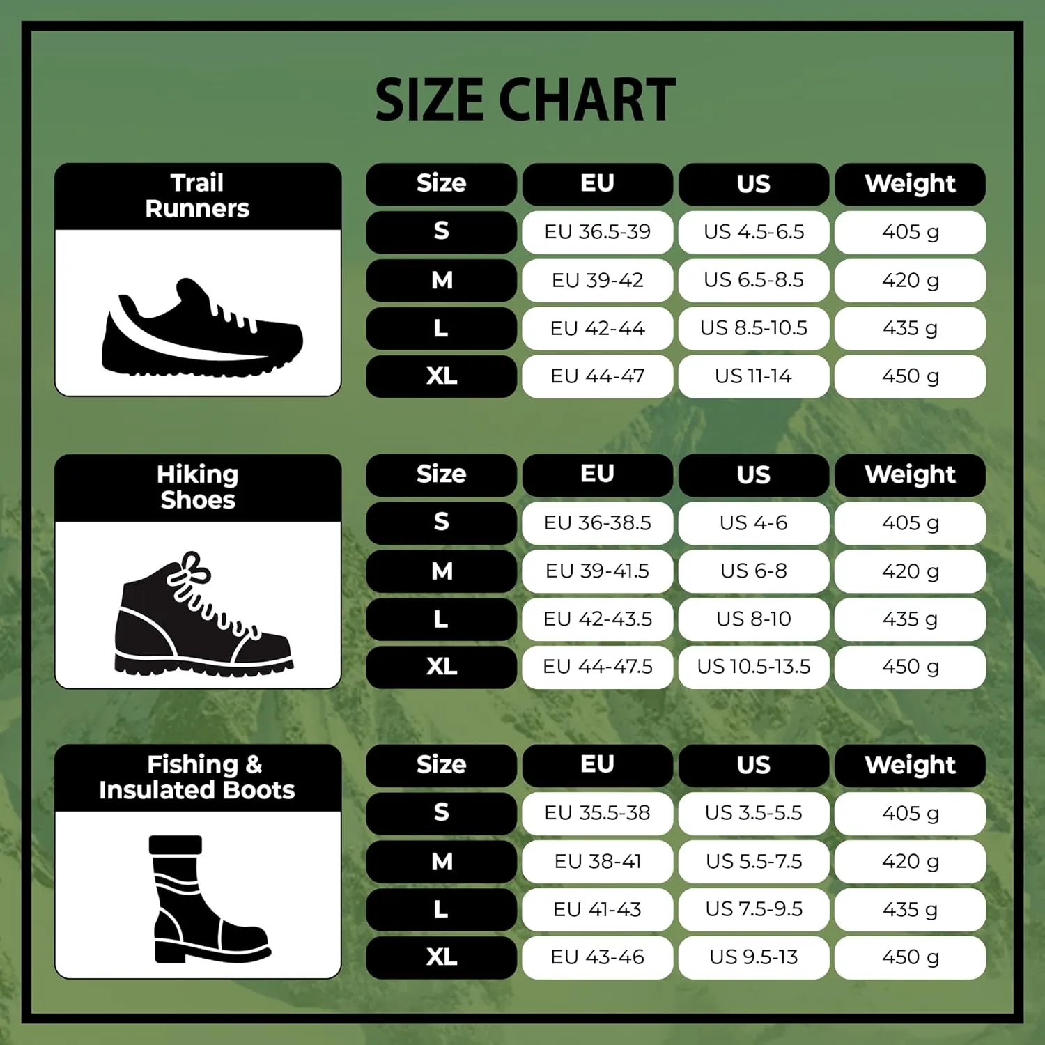 Trail Spikes Crampons Ice Grips for Hiking - Winter Shoes/Boots with 14 Stainless Steel Spikes, Anti-Slip Traction Cleats for Snow Ice Walking Climbing Mountaineering