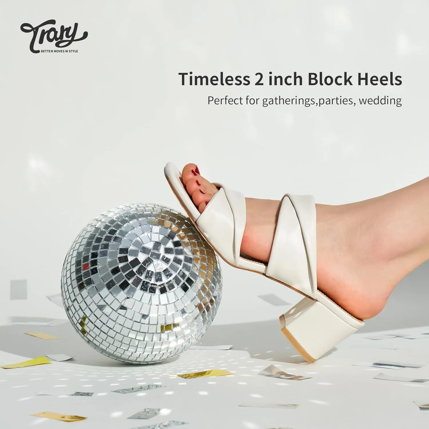 Trary Women's Sandals, Square Toe Heels Sandals, 2inch Black White Nude Chunky Block Heels Sandals