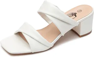 Trary Women's Sandals, Square Toe Heels Sandals, 2inch Black White Nude Chunky Block Heels Sandals