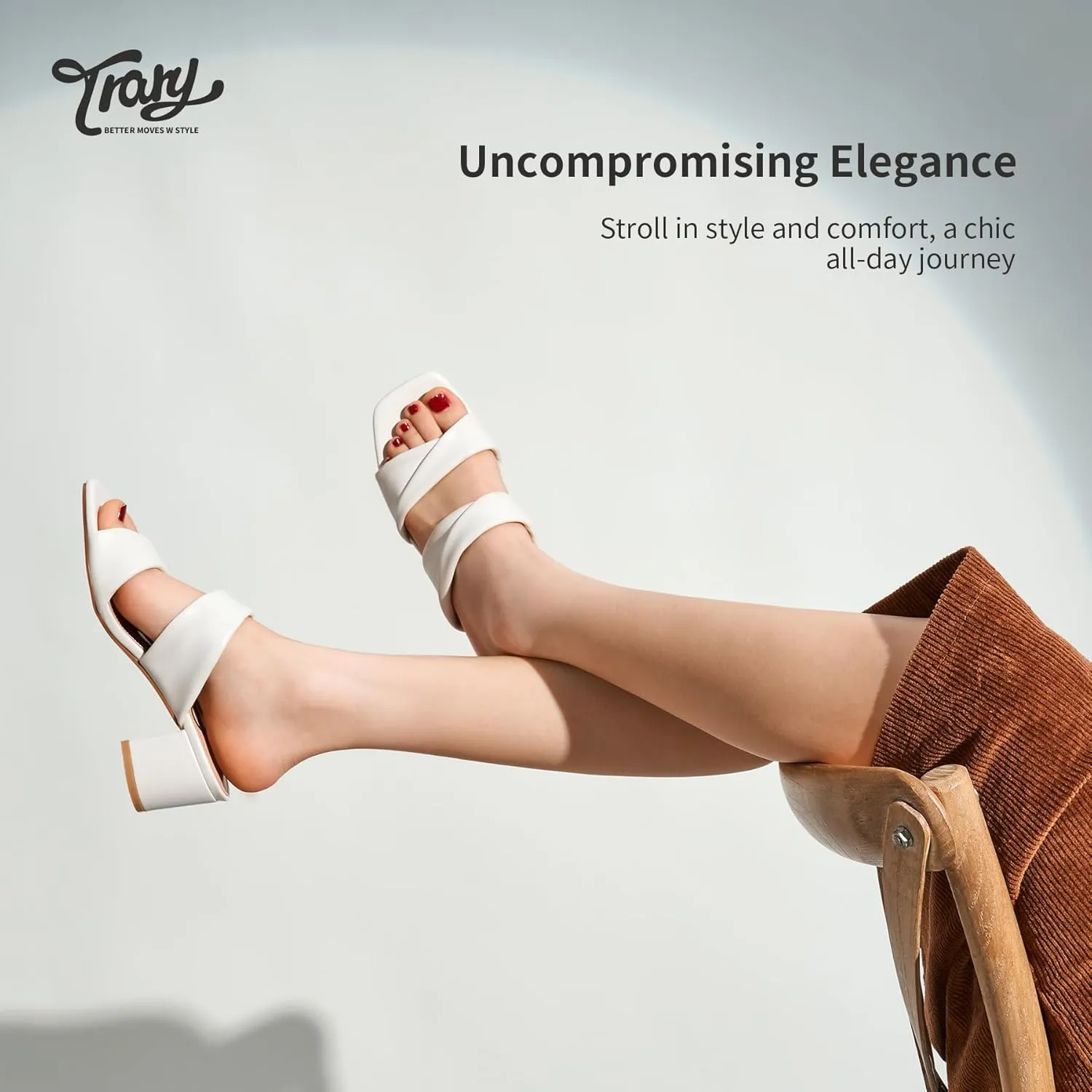 Trary Women's Sandals, Square Toe Heels Sandals, 2inch Black White Nude Chunky Block Heels Sandals