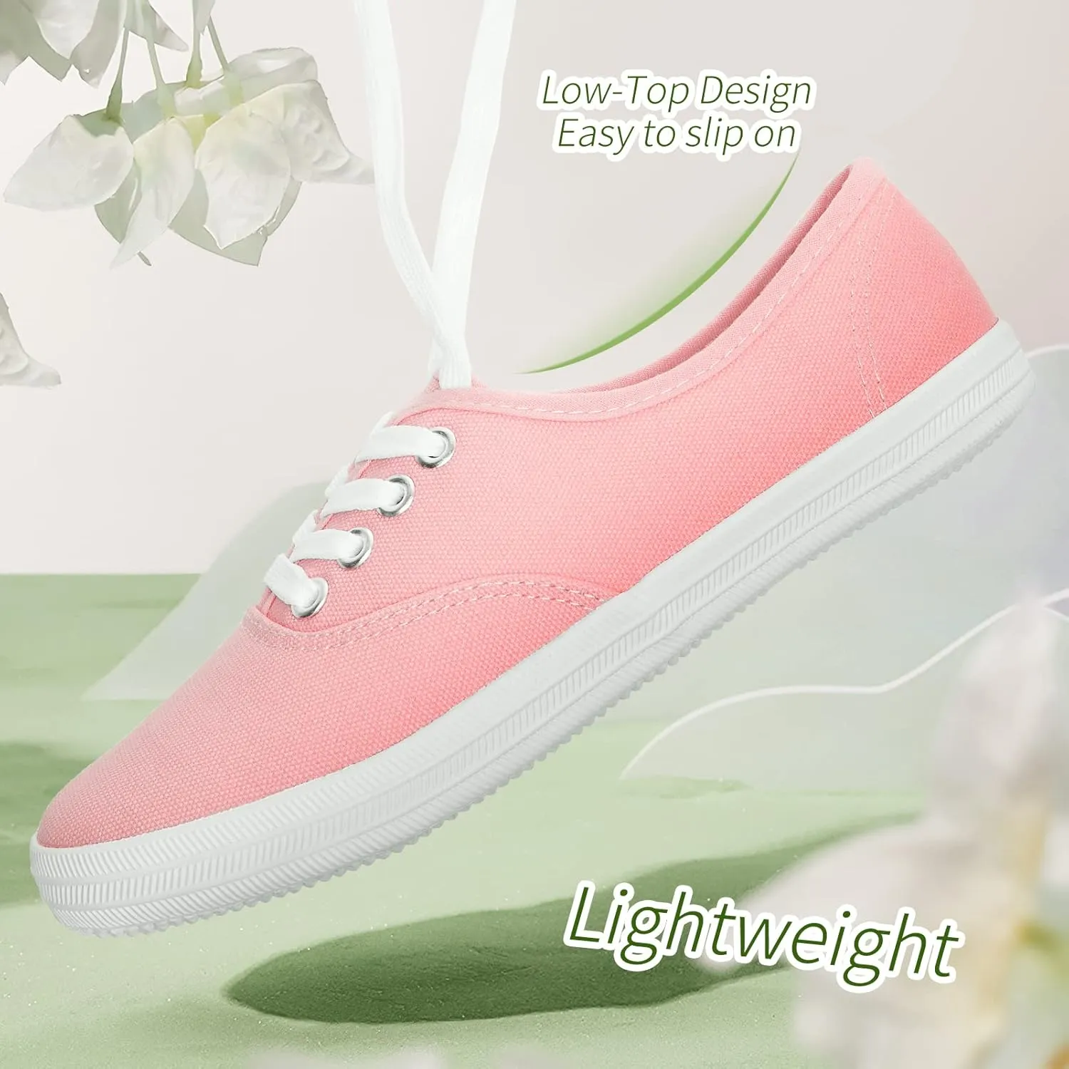 TUOPIN Womens White Canvas Sneakers Low Top Lace-up Canvas Shoes Lightweight Casual Tennis Shoes