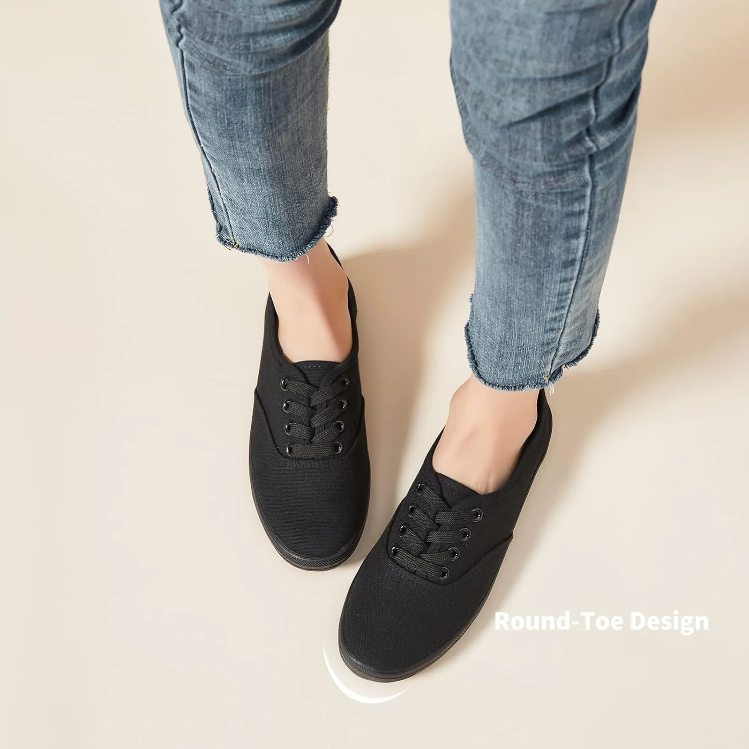 TUOPIN Womens White Canvas Sneakers Low Top Lace-up Canvas Shoes Lightweight Casual Tennis Shoes
