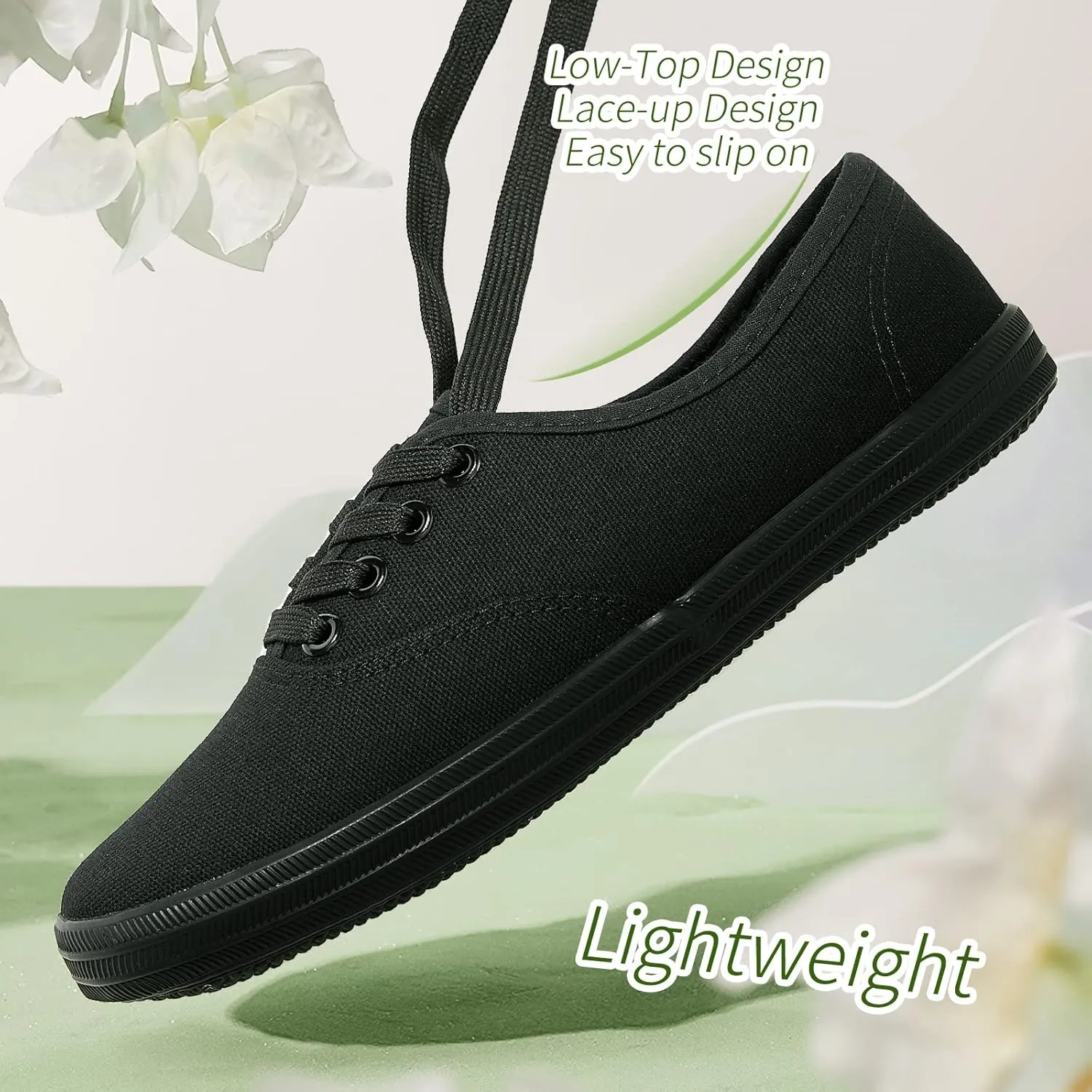 TUOPIN Womens White Canvas Sneakers Low Top Lace-up Canvas Shoes Lightweight Casual Tennis Shoes