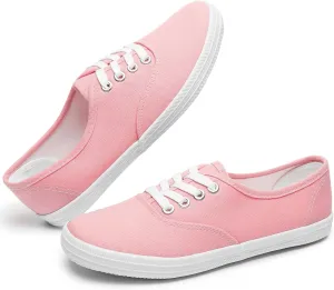 TUOPIN Womens White Canvas Sneakers Low Top Lace-up Canvas Shoes Lightweight Casual Tennis Shoes