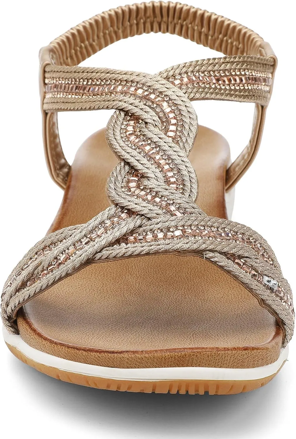 UBFEN Flat Sandals For Women Dressy Walking Comfortable Sandal With Rhinestone Braid Elastic Strap Summer Vacation