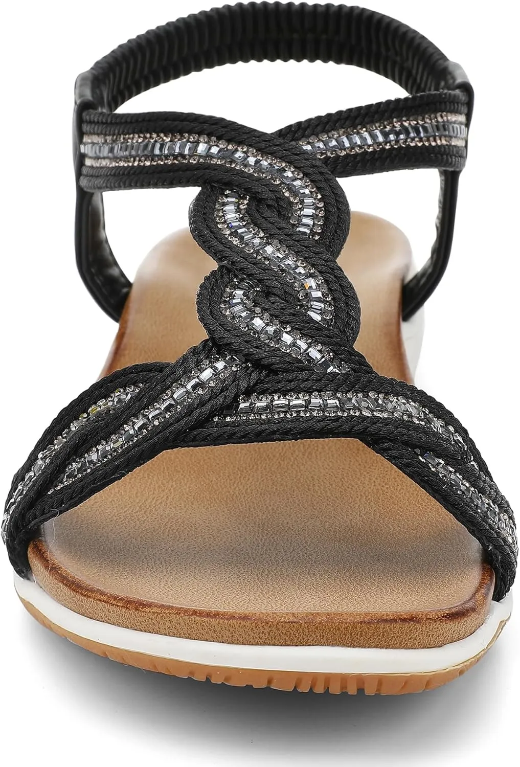 UBFEN Flat Sandals For Women Dressy Walking Comfortable Sandal With Rhinestone Braid Elastic Strap Summer Vacation